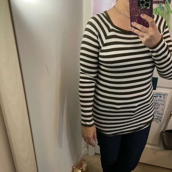 MICHAEL KHORS OLIVE GREEN WHITE STRIPE S SMALL EUC TOP SHIRT LONG - Picture 13 of 15